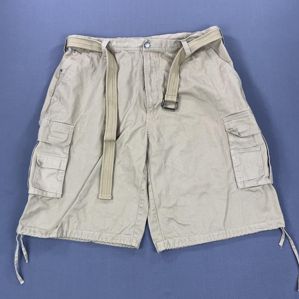 Regal Wear Cargo Shorts Mens 46 Khaki Belted Utility Pockets Y2K Baggy Hip Hop - Picture 2 of 16
